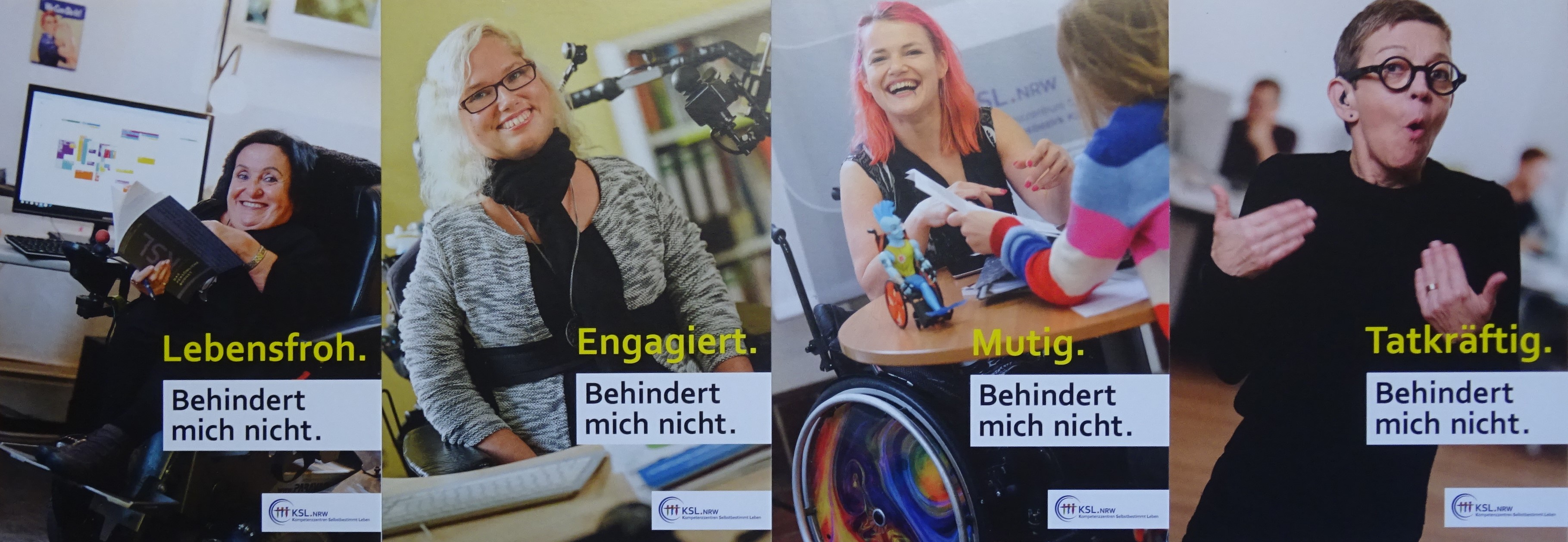 Das Bild zeigt vier Frauen mit Behinderung und das Motto der Postkartenaktion.