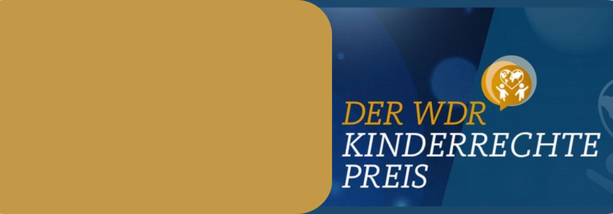 Schriftzug WDR Kinderrechtepreis auf dunkelblauem Hintergrund