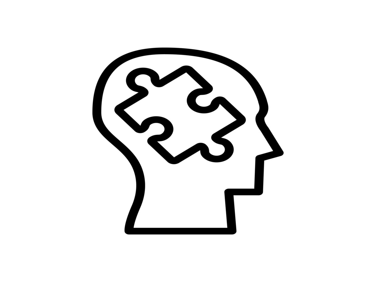 Das Bild zeigt ein Icon für Autismus. Es zeigt die Umrisse eine Kopfes. Darin befindet sich ein Puzzle-Teil.