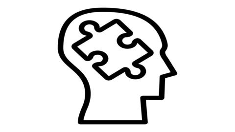 Das Bild zeigt ein Icon für Autismus. Es zeigt die Umrisse eine Kopfes. Darin befindet sich ein Puzzle-Teil.