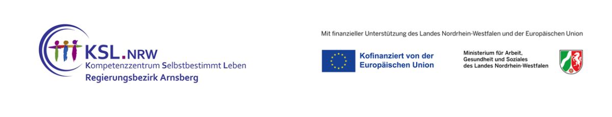 Logo des KSL Arnsberg mit Förderlogos des ESF und des MAGS