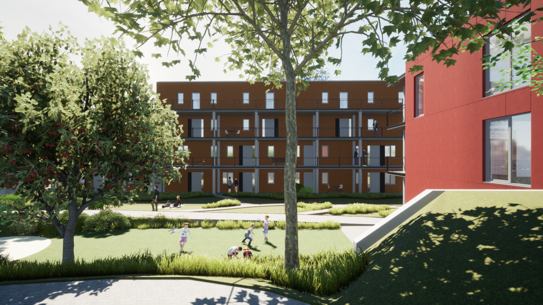 Visualisierung der Gebäudeansicht vom Innenhof aus.