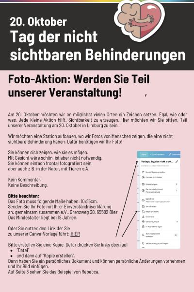 Tag der nicht sichtbaren Behinderungen- Erklärungen zur Fotoaktion