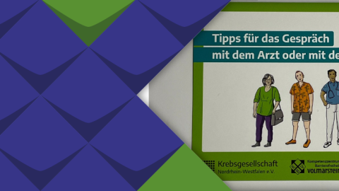 Banner zur Krebsvorsorge - Abbildung einer Broschüre zu Arzgesprächen in Leichter Sprache