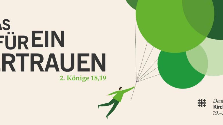 Was fuer ein Vertrauen, lautet das Logo des Evangelischen Kirchentags in Dortmund.