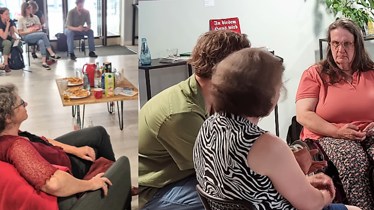 Christiane Rischer vom KSL.Arnsberg (im Bild 2.von rechts) informierte über das Persönliche Budget. 20 Gäste hörten mit großem Interesse zu. Fotoquelle: Meisterwerk Mensch e.V.