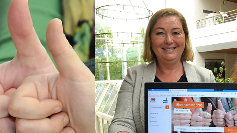 Daniela Heimann (Links im BIld) und Filomena Muraca-Schwarzer präsentieren die Online-Ehrenamtsbörse des Kreis Soest.