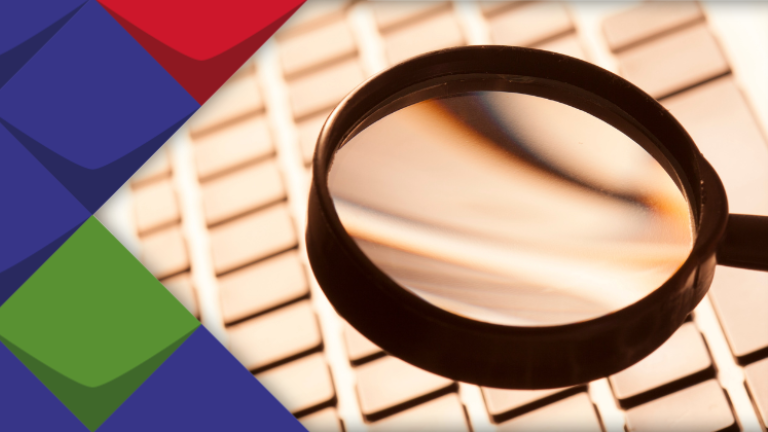 Links KSL-Kacheln. Rechts: Eine große Lupe über einer Computertastatur